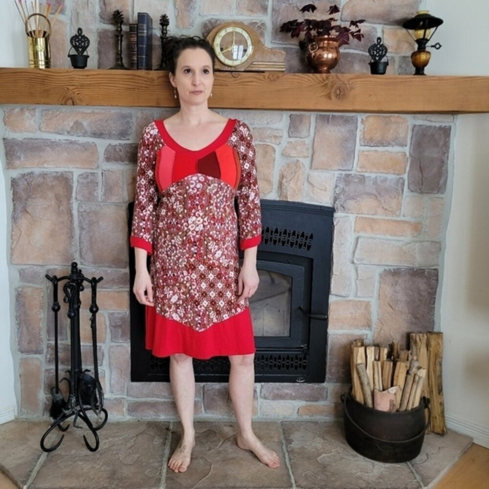 Fairy Fashion 🧵 MYCO ANNA Boho Red Midi Dress sz M - Picture 4 of 9